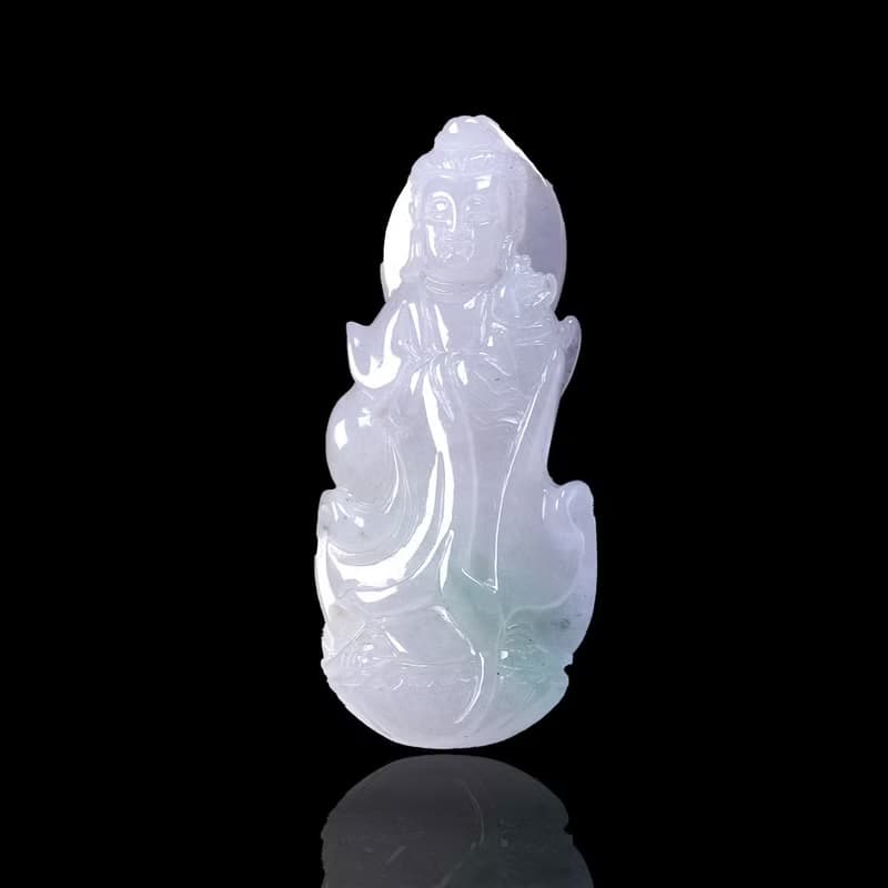 冰種飄綠翡翠寶瓶觀音菩薩 | 天然緬甸玉翡翠A貨 | 送禮