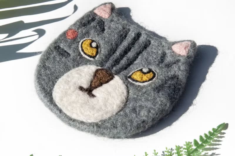 情人節禮物 聖誕交換禮物 森林系羊毛氈杯墊 動物杯墊-貓咪吸水墊