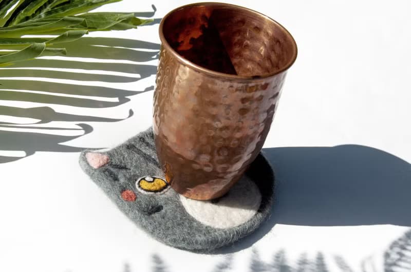 情人節禮物 聖誕交換禮物 森林系羊毛氈杯墊 動物杯墊-貓咪吸水墊