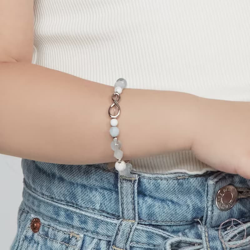 專屬無限 | 海藍寶  草莓晶 白瑪瑙 | 兒童款水晶手鍊(CONNY系列)