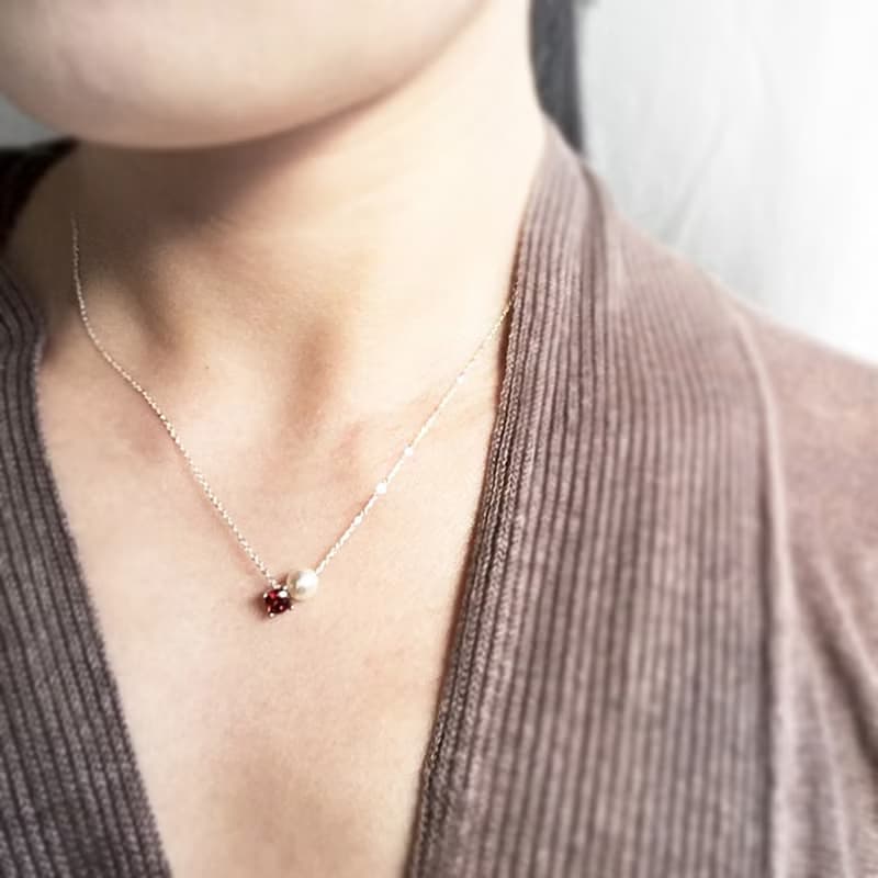 K10YG/SV925 Amethyst Necklace, February Birthstone, Akoya Pearl Dainty Necklace