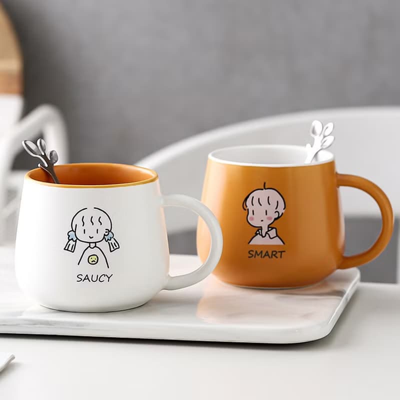 【OMORY】小倆口大肚杯350ML(附匙) 交換禮物 情侶 朋友
