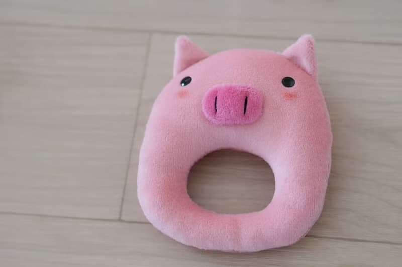 Bucute迪亞豬寶寶的彌月禮盒組/口水巾/護身符/手搖鈴/彌月