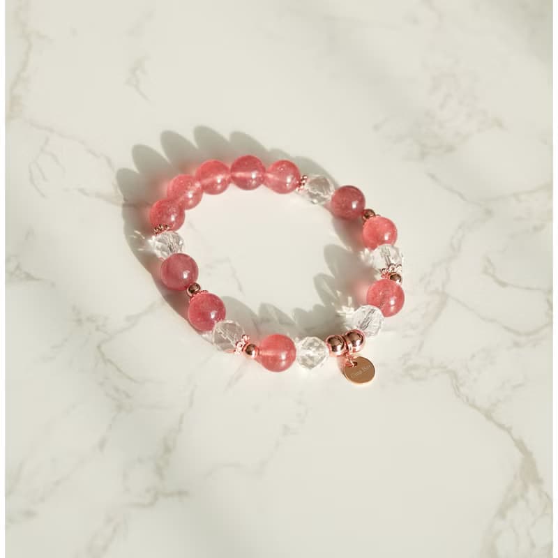 草莓晶切面白水晶14KGF彈性手鍊