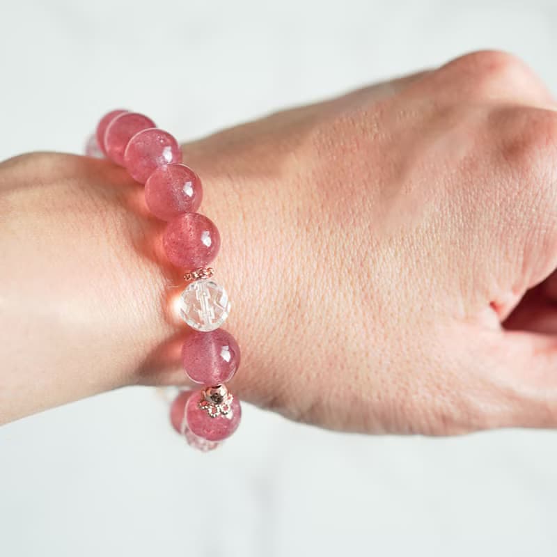 草莓晶切面白水晶14KGF彈性手鍊