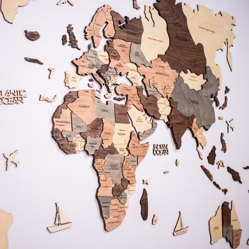 Wooden Map, Large Wall Art, Wood World Map, Unique Home Decor Puzzle, Christmas