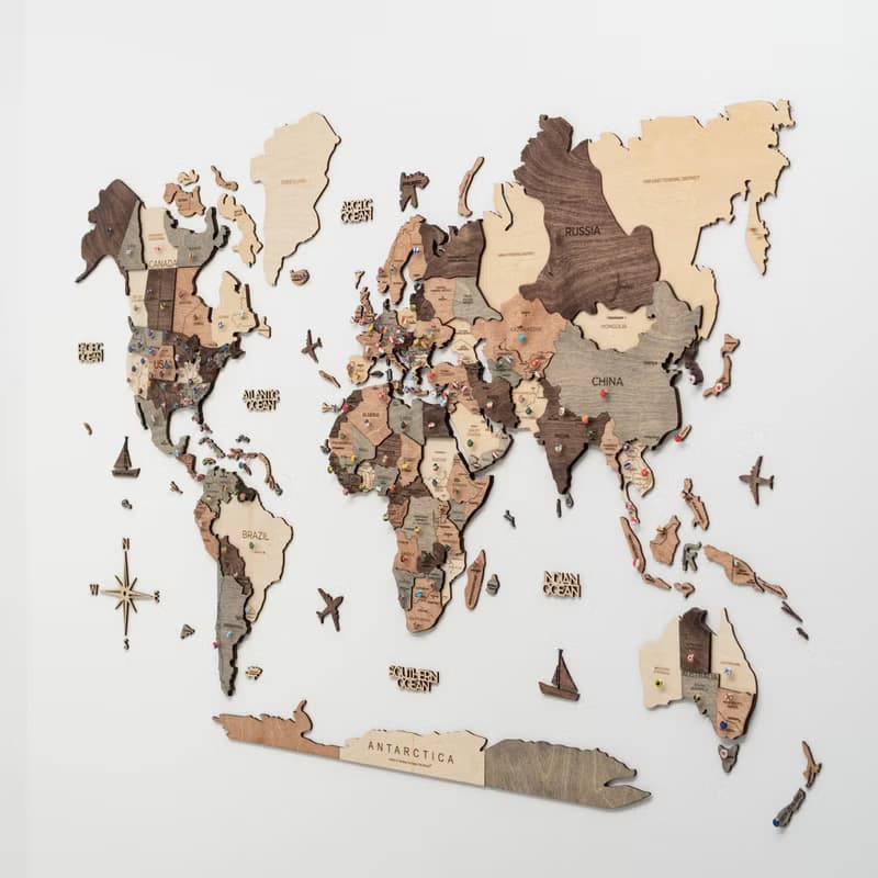 Wooden Map, Large Wall Art, Wood World Map, Unique Home Decor Puzzle, Christmas