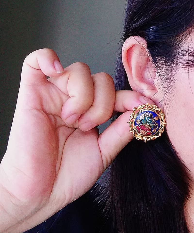 Vintage Jewelry 西洋古董飾品 景泰藍 雅致蝶花 針式耳環