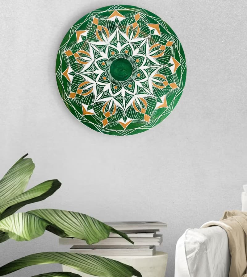 Green mandala meditation painting Sacred geometry home decor Symbolic painting