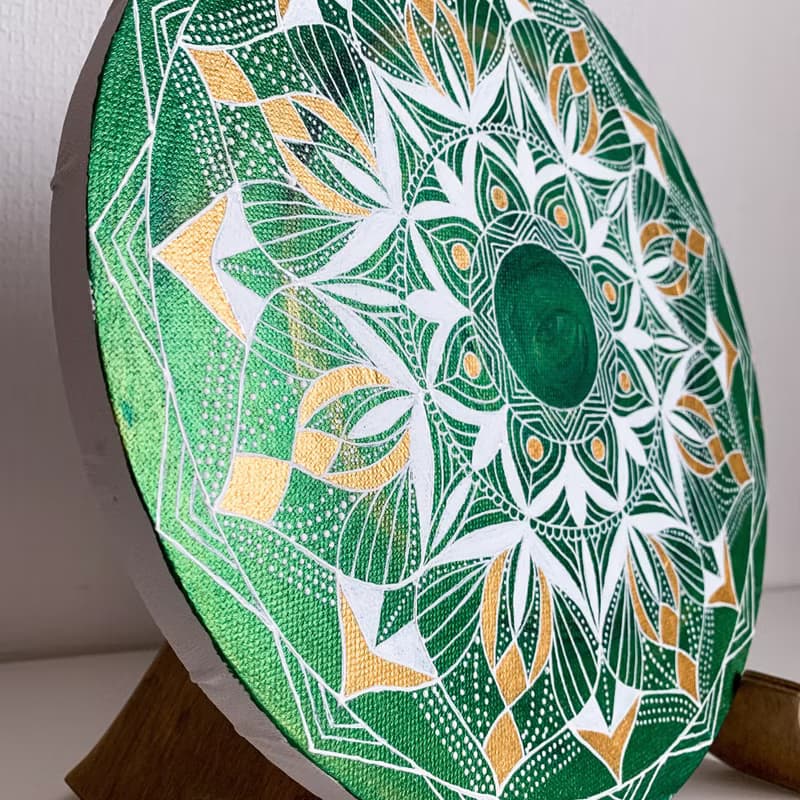 Green mandala meditation painting Sacred geometry home decor Symbolic painting