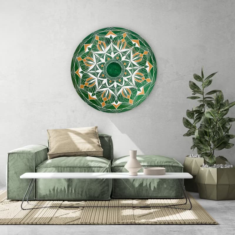 Green mandala meditation painting Sacred geometry home decor Symbolic painting