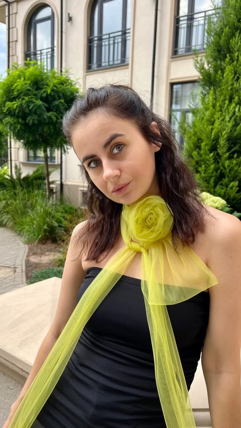 Sheer Rose Green Scarf with Rose  Olive Tulle Wrap with Floral Choker Necklaces