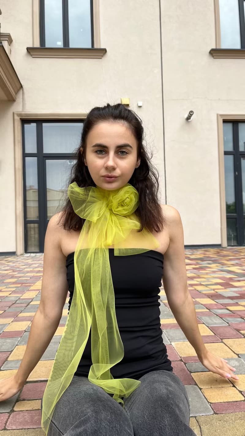 Sheer Rose Green Scarf with Rose  Olive Tulle Wrap with Floral Choker Necklaces