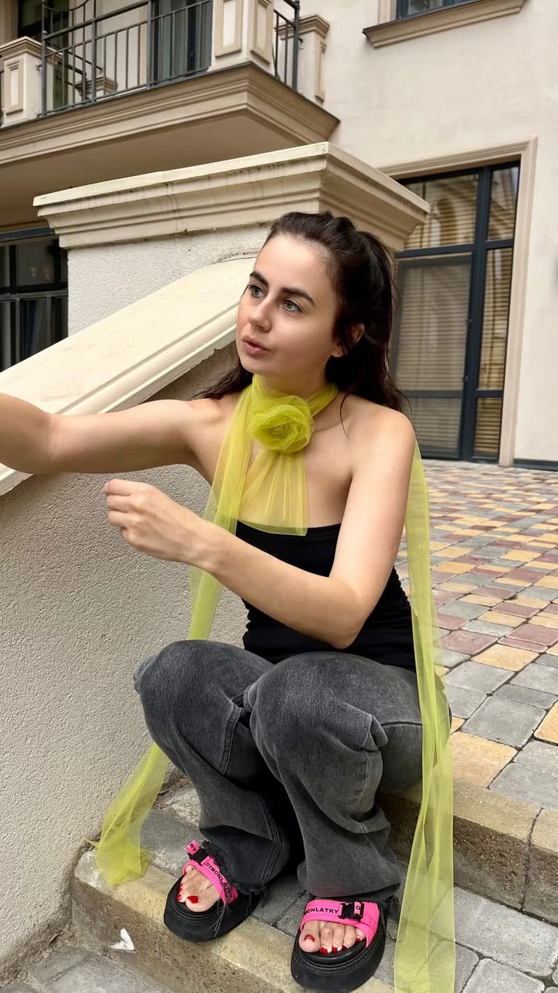 Sheer Rose Green Scarf with Rose  Olive Tulle Wrap with Floral Choker Necklaces