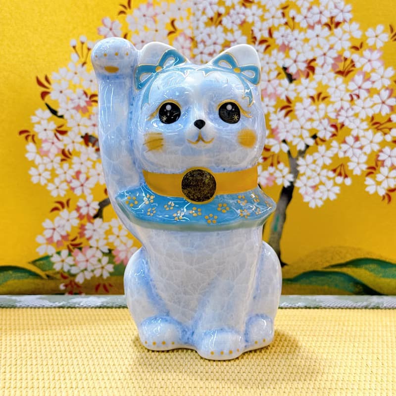 【藤華聚財】日本清水燒招財貓 | 花結晶藤体花 - 億万両