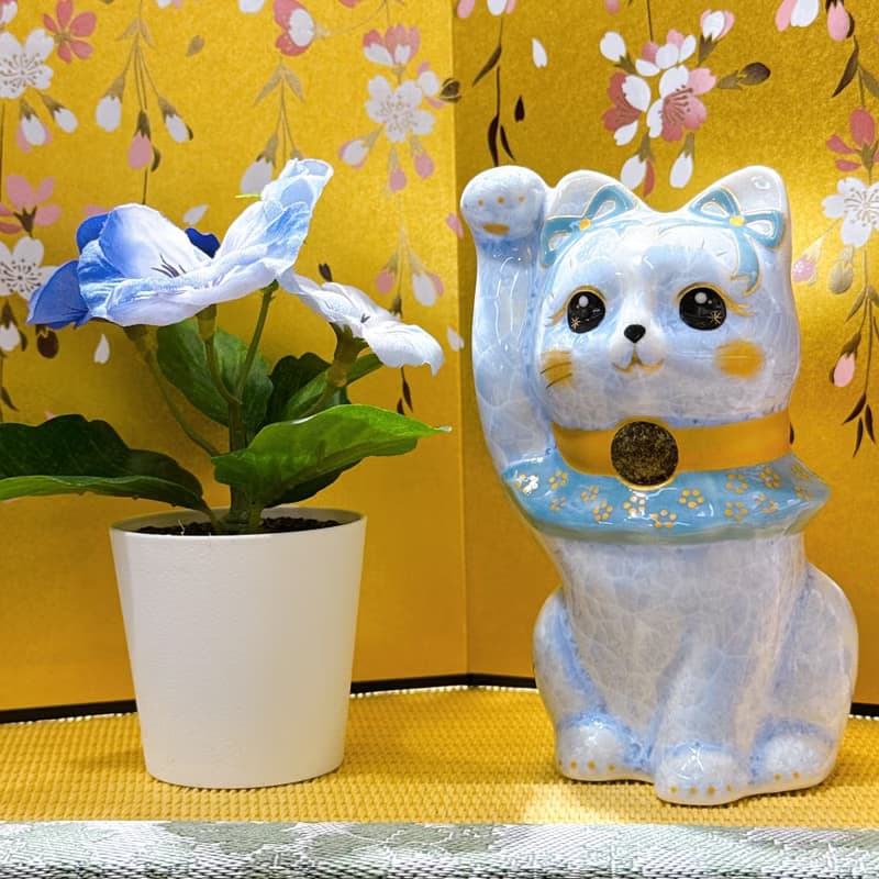 【藤華聚財】日本清水燒招財貓 | 花結晶藤体花 - 億万両