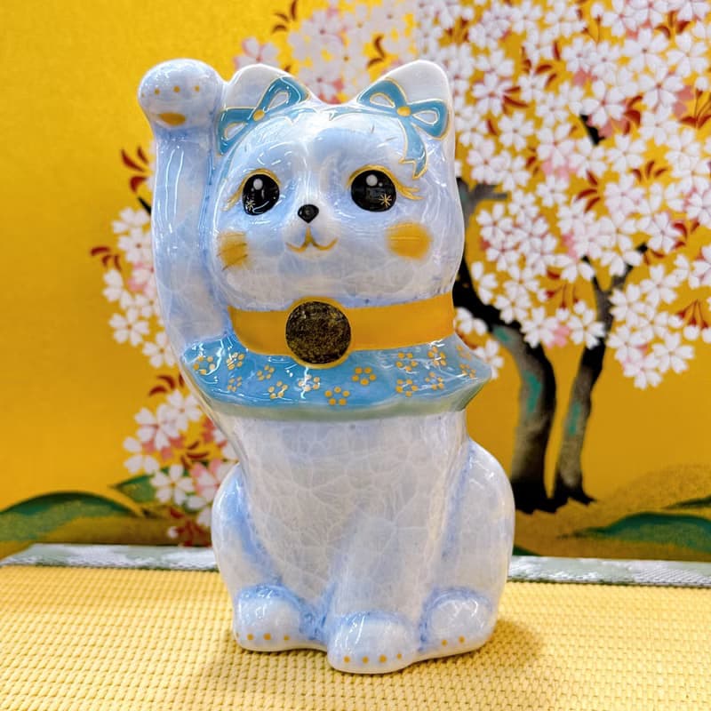 【藤華聚財】日本清水燒招財貓 | 花結晶藤体花 - 億万両