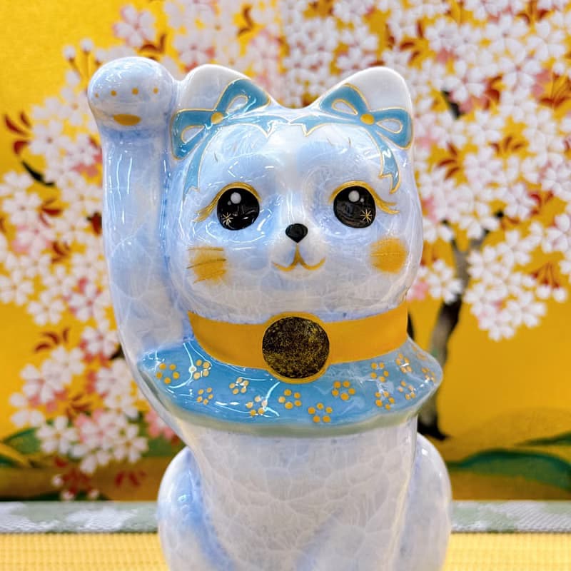 【藤華聚財】日本清水燒招財貓 | 花結晶藤体花 - 億万両