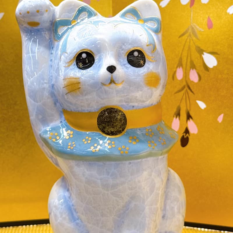 【藤華聚財】日本清水燒招財貓 | 花結晶藤体花 - 億万両
