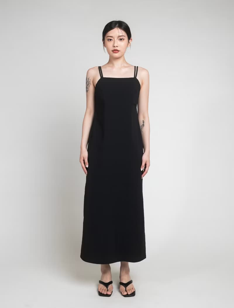 Black 經典黑 / 泡泡紗 度假修身 Bra 長洋裝