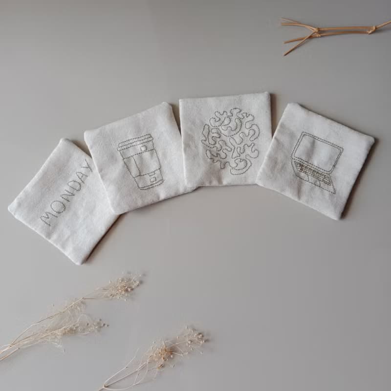 Work hard coaster set hand embroidered 4 PCS different.