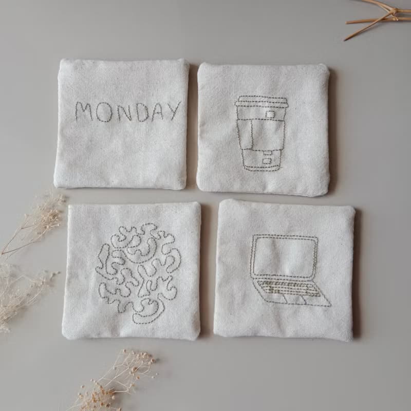 Work hard coaster set hand embroidered 4 PCS different.