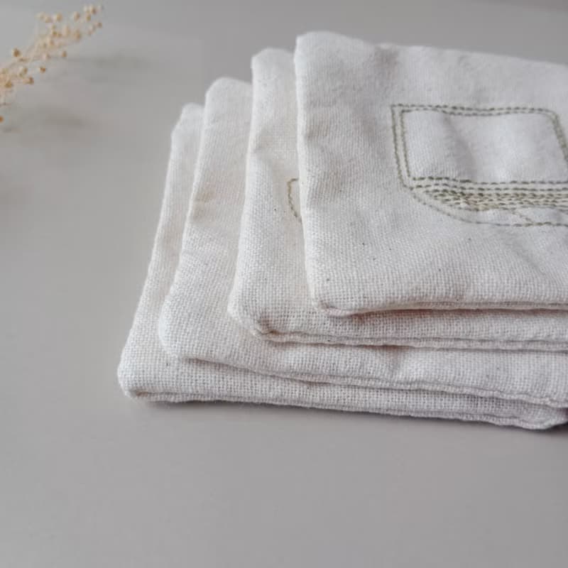 Work hard coaster set hand embroidered 4 PCS different.