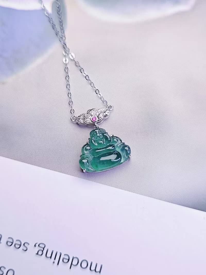 收藏級別|18k老藍水佛|緬甸A貨翡翠高冰玻璃樽藍水佛真金真鑽項鏈