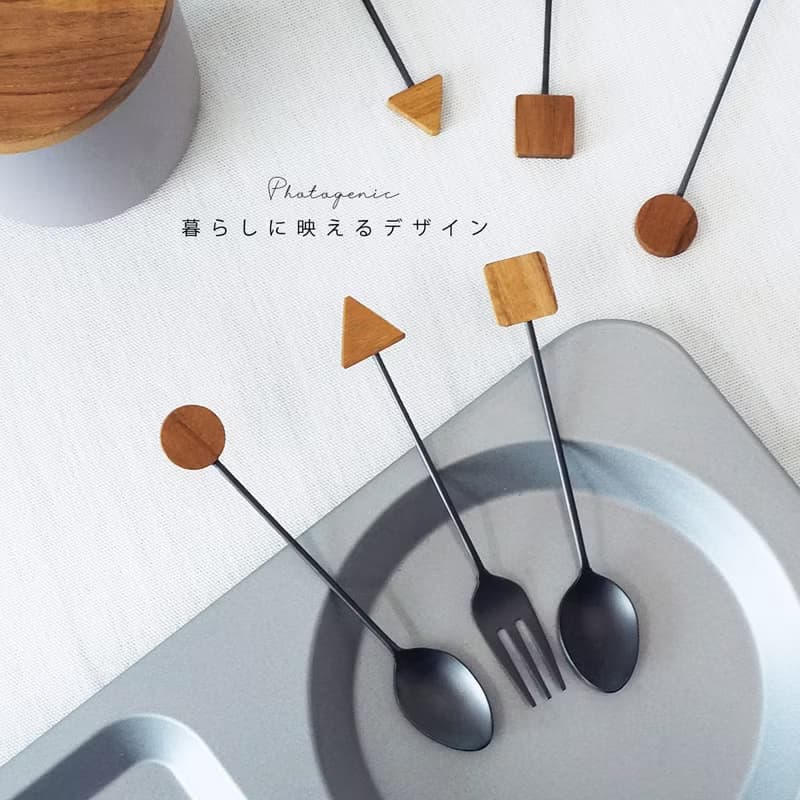 Wood Cutlery Spoon Fork Child Children Coffee Gift Present Stainless Cute Japan