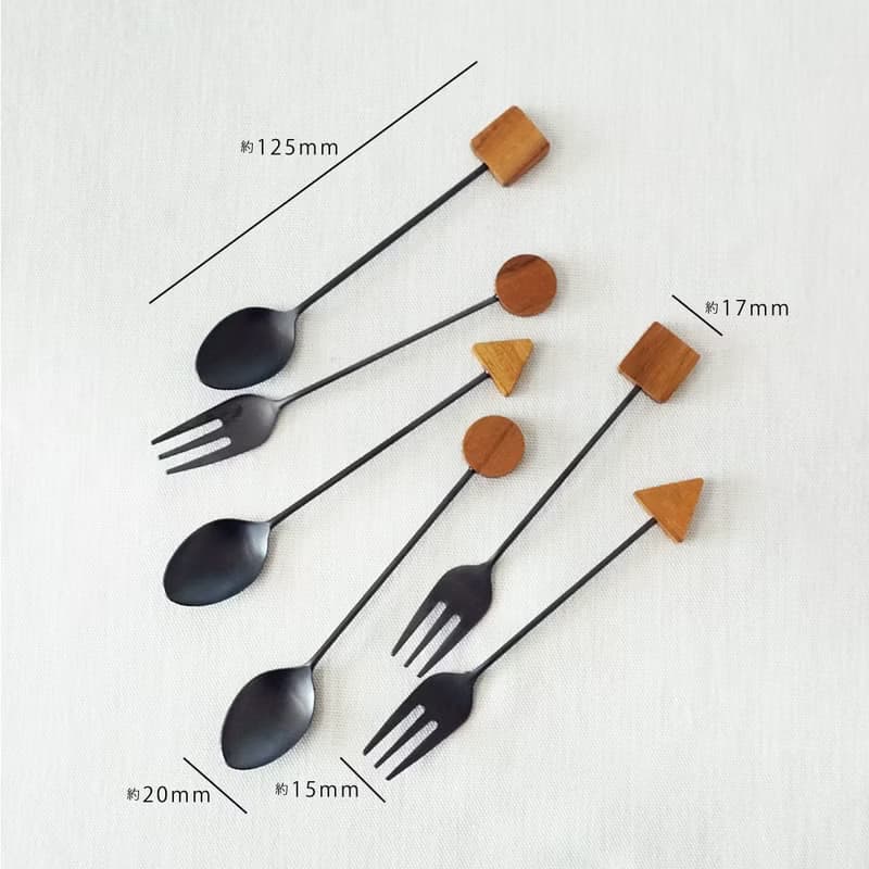 Wood Cutlery Spoon Fork Child Children Coffee Gift Present Stainless Cute Japan