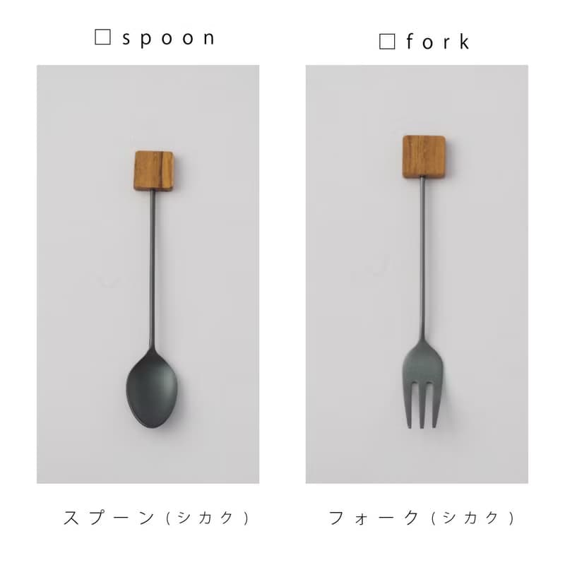 Wood Cutlery Spoon Fork Child Children Coffee Gift Present Stainless Cute Japan