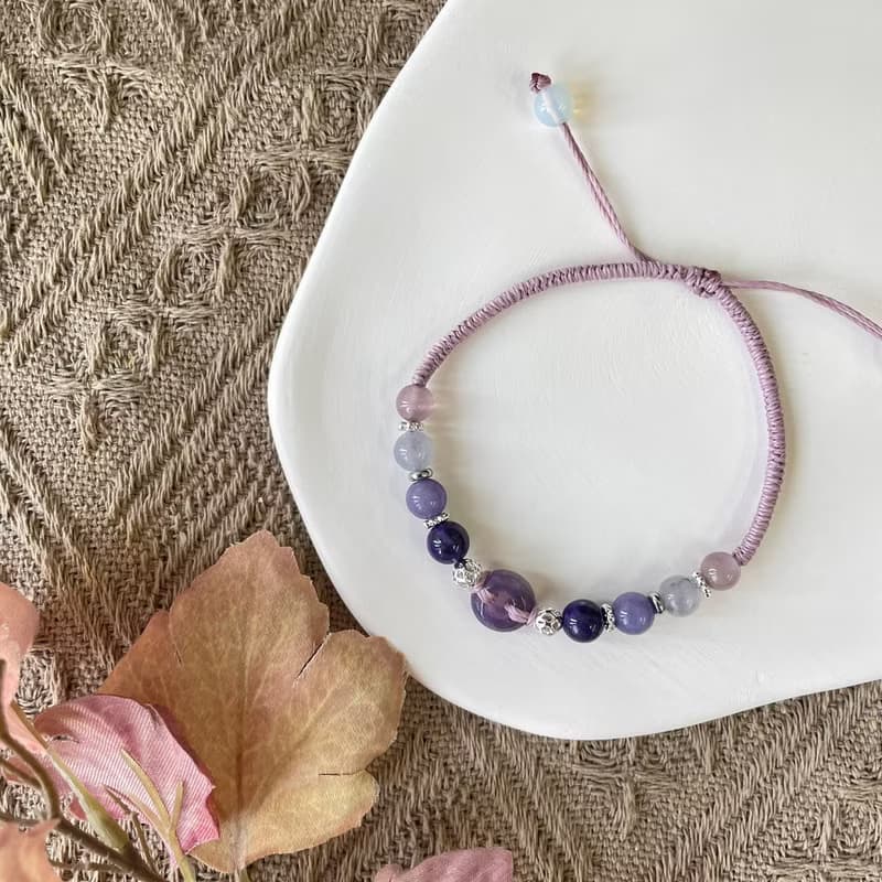 紫水晶平安扣編織手鍊