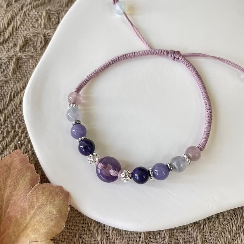 紫水晶平安扣編織手鍊