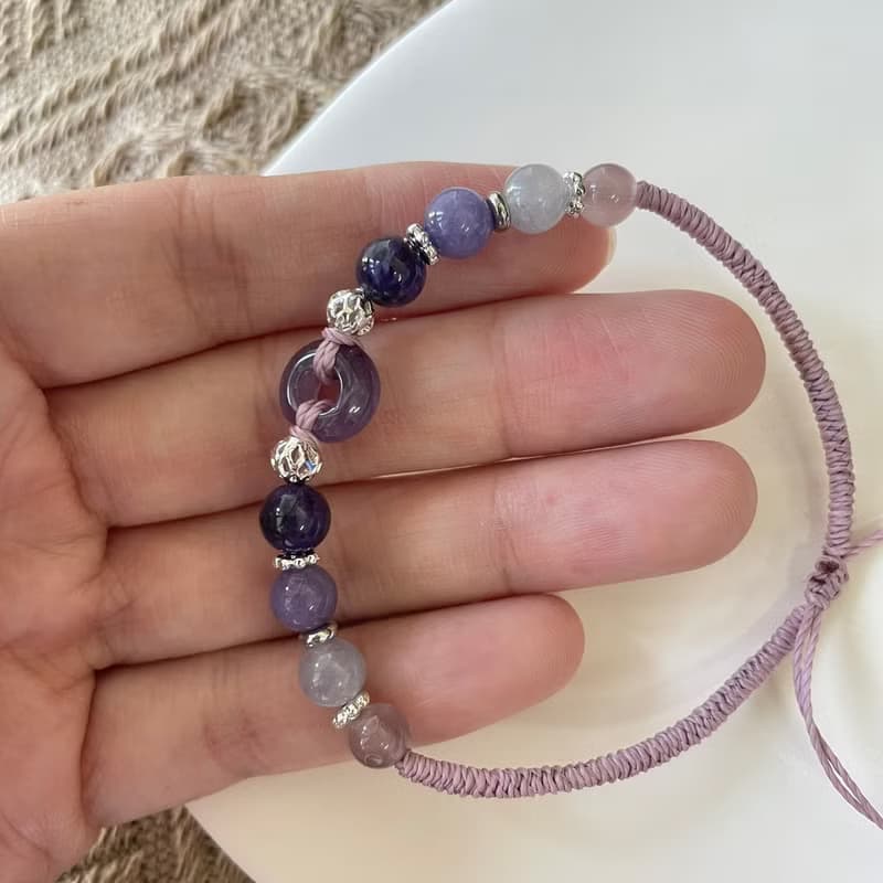 紫水晶平安扣編織手鍊