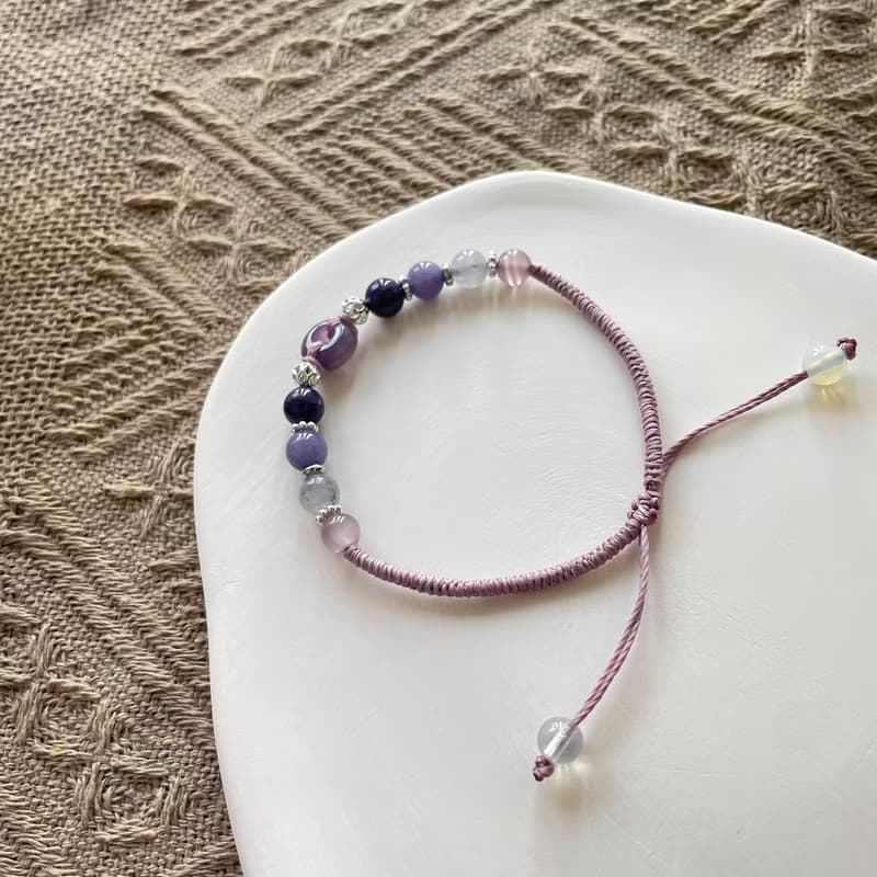 紫水晶平安扣編織手鍊