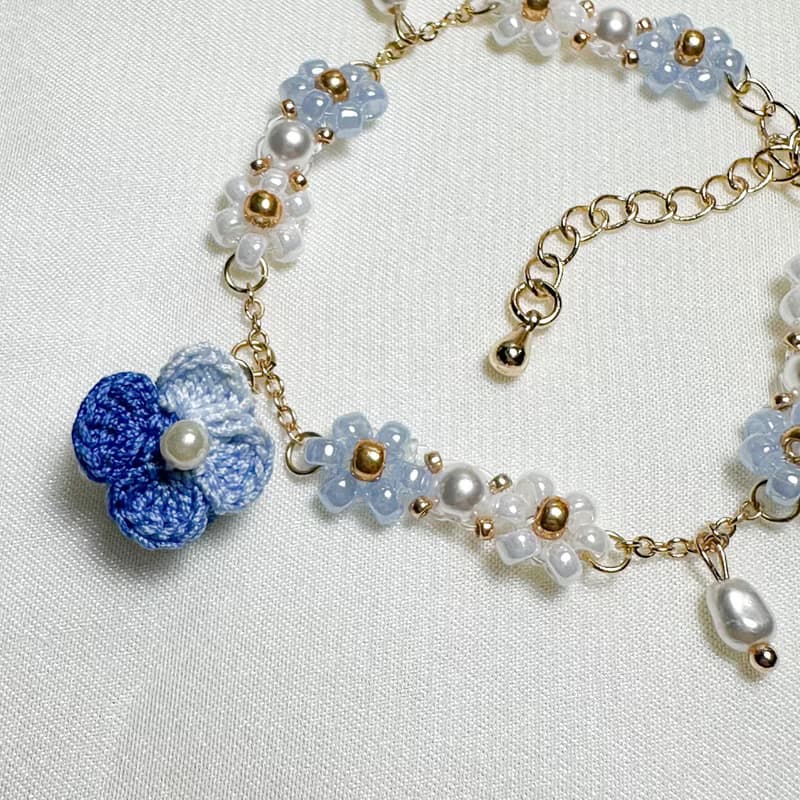 【 原創手作】小藍花日和 手鍊 手環 微鉤 鉤針 立體 情人節禮物