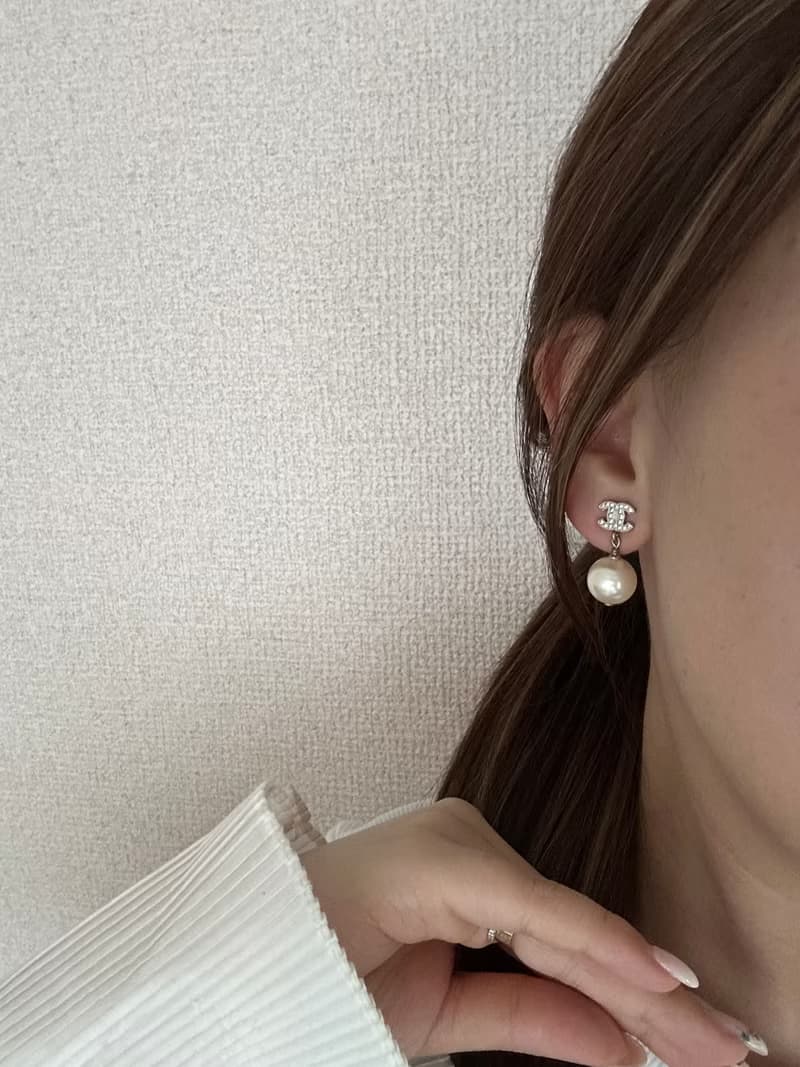 中古品 Chanel cc閃鑽珍珠耳釘