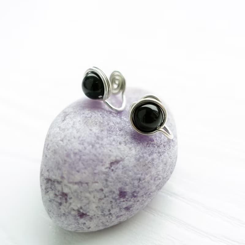 GENIES精靈系列 - 黑瑪瑙 純銀 耳環 耳夾 耳骨夾