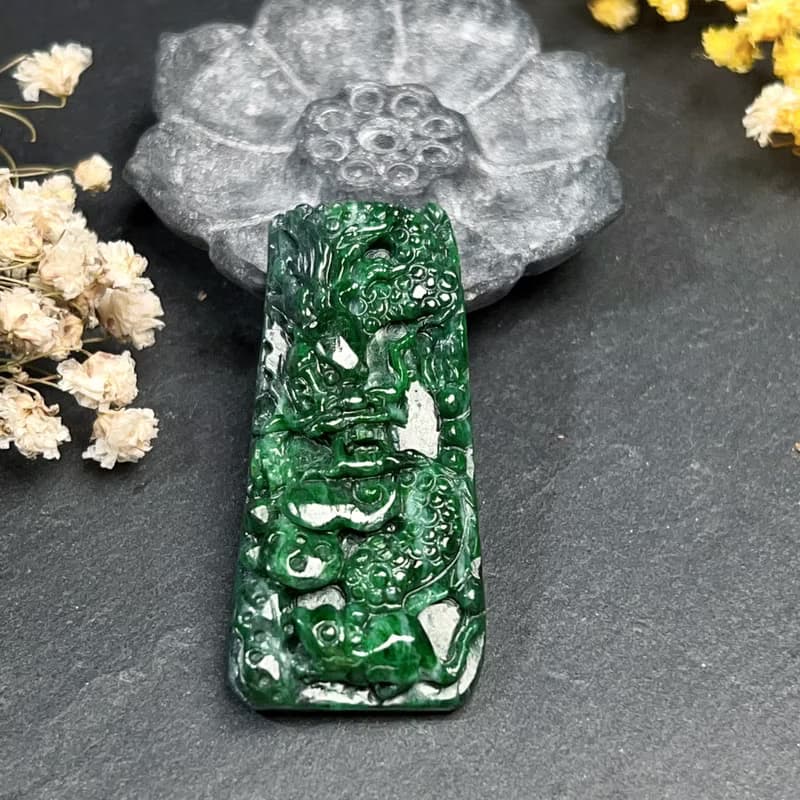 老花青翡翠龍牌 | 天然緬甸玉A貨翡翠 | 送禮