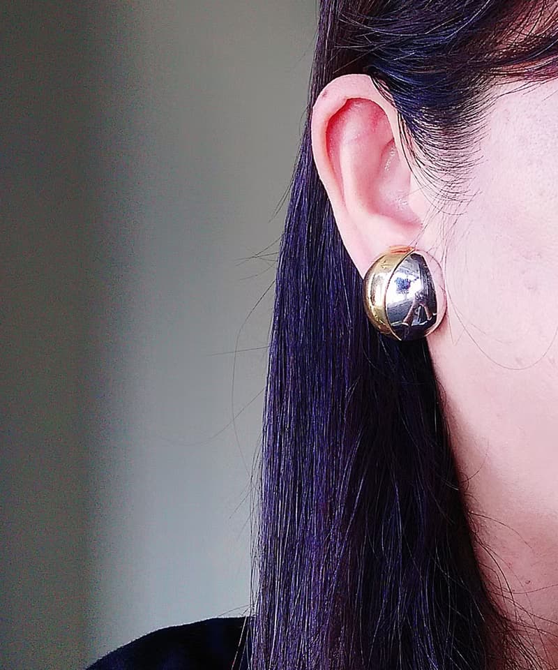 vintage jewelry  Monet 經典金銀雲形雙色 夾式耳環
