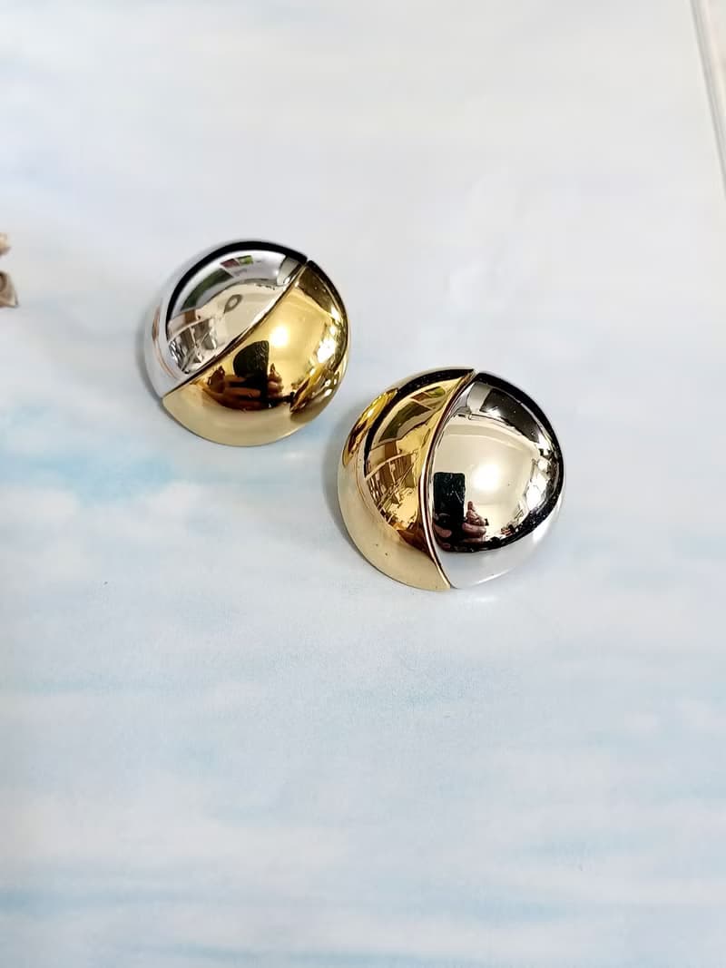 vintage jewelry  Monet 經典金銀雲形雙色 夾式耳環