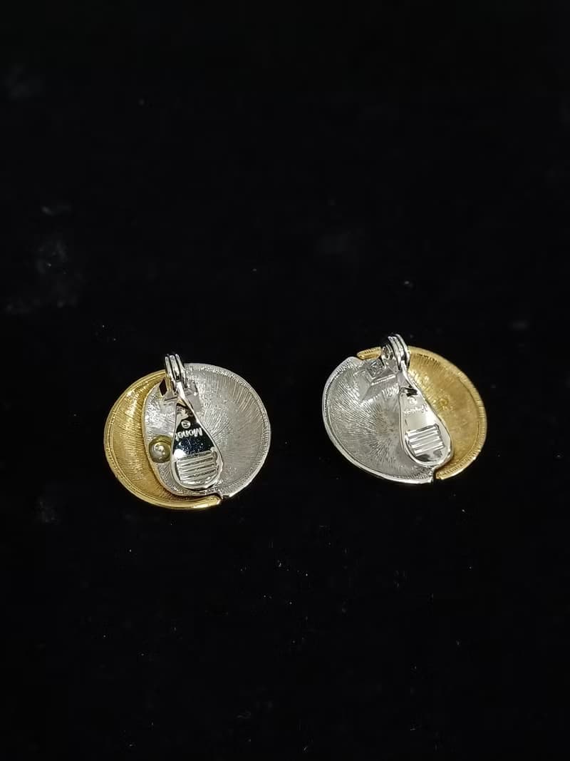 vintage jewelry  Monet 經典金銀雲形雙色 夾式耳環