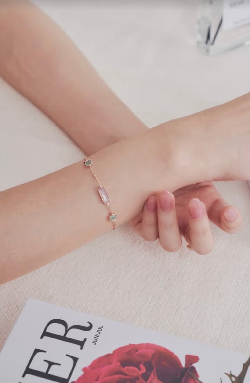 花語水晶手鍊/蜜桃月光石水晶/東菱石水晶/純銀輕珠寶