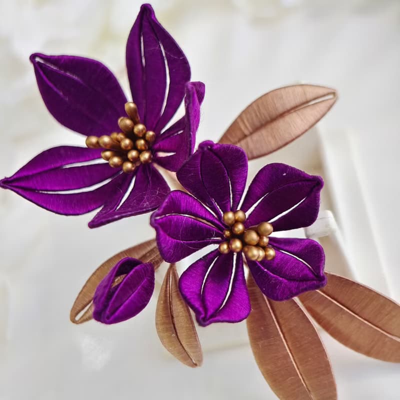 百合花髮夾 纏花 春仔花 和服發飾 天然真絲 蠶絲 髮夾