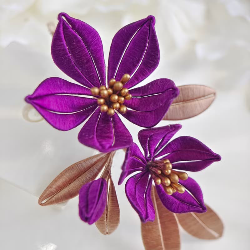 百合花髮夾 纏花 春仔花 和服發飾 天然真絲 蠶絲 髮夾
