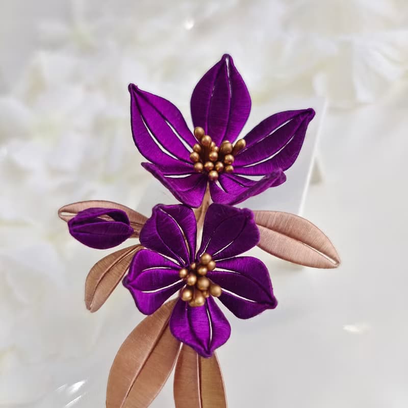 百合花髮夾 纏花 春仔花 和服發飾 天然真絲 蠶絲 髮夾