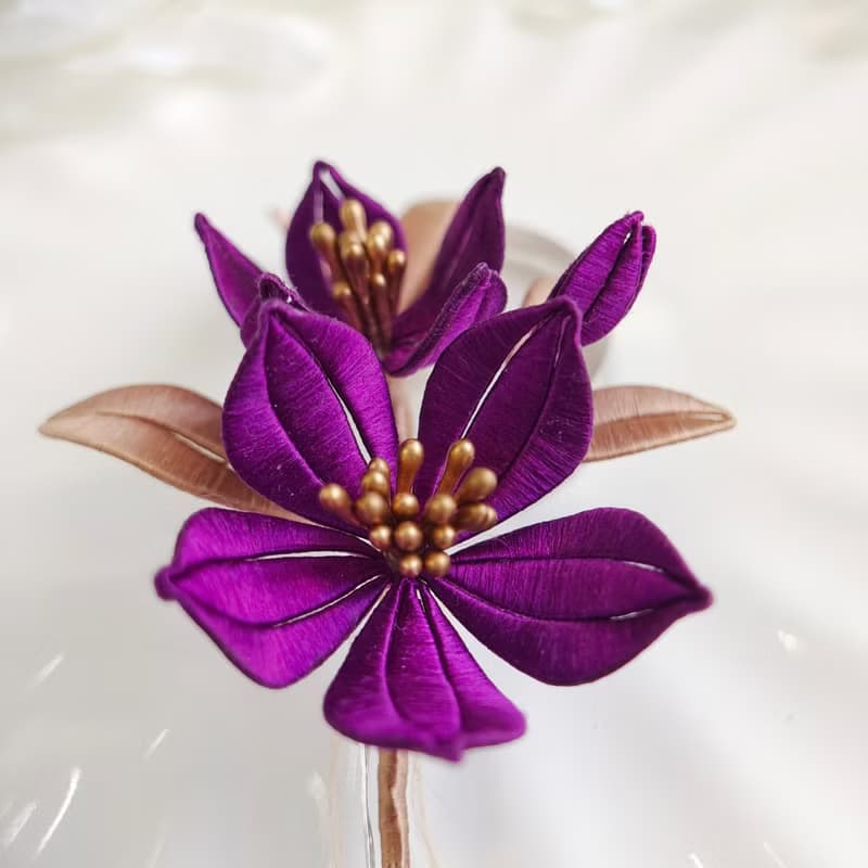 百合花髮夾 纏花 春仔花 和服發飾 天然真絲 蠶絲 髮夾