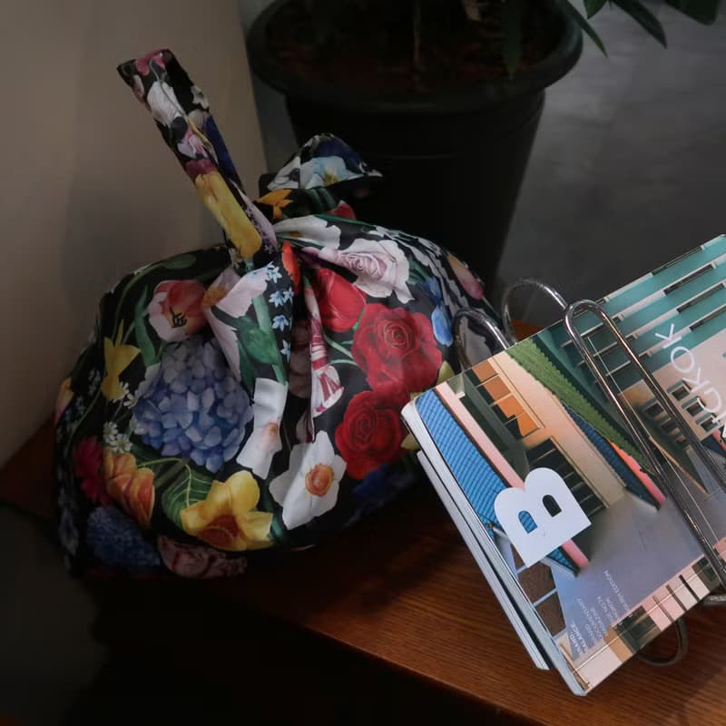 foldable cloth bag flower foldable shopping bag : black