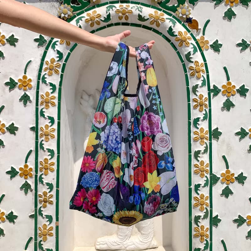 foldable cloth bag flower foldable shopping bag : black