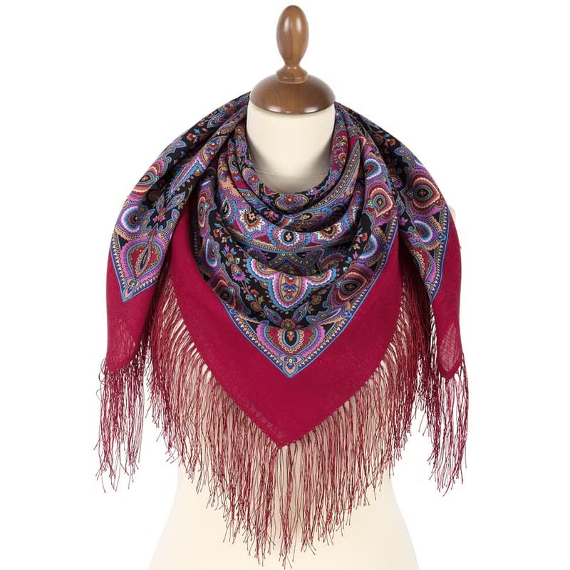 Authentic Pavlovo Posad Russian Shawl Scarf Soft 100% Wool 89x89 cm 1919-6